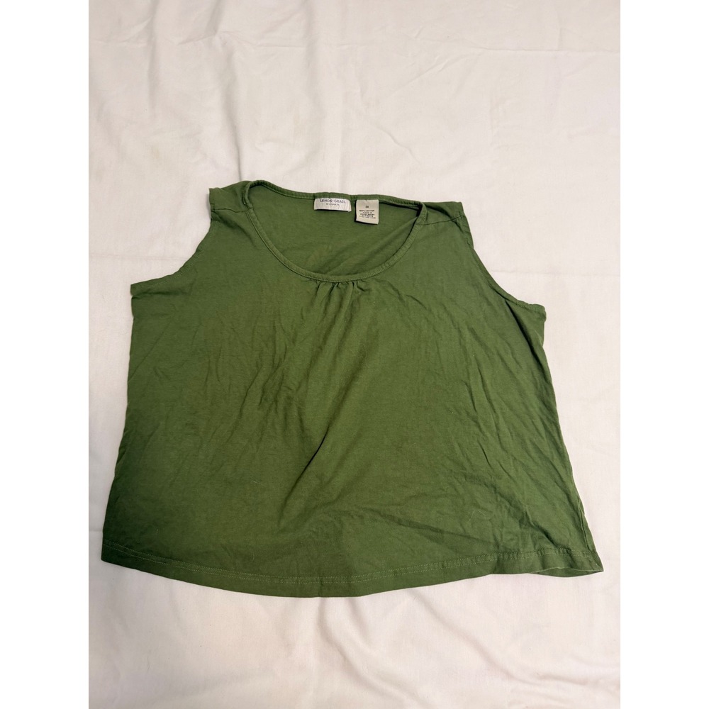Lemon Grass Woman Olive Green 100% Cotton Sleeveless Scoop Neck Top 2X